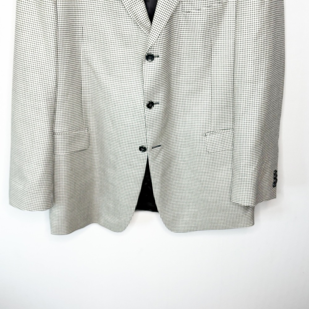 Paul Fredrick Mens 46L Houndstooth 3 Button Blazer Wool Silk Blend Black White - Picture 4 of 8